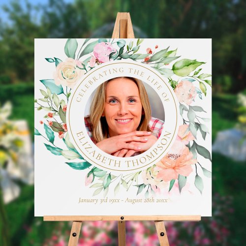 Floral Celebration of Life Photo Funeral Sign