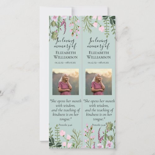 Floral Celebration of Life Photo Quote Bookmark Card