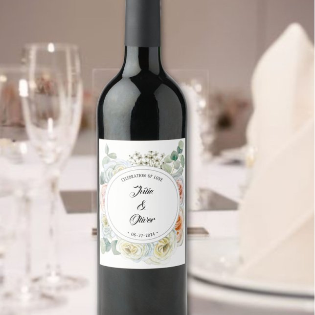 Floral "Celebration of love" with names  Wine Label (Creator Uploaded)