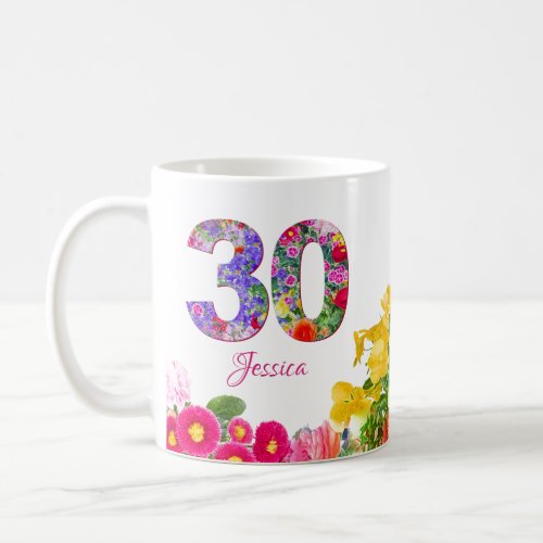 Floral Celebration Personalized 30th Birthday Mug