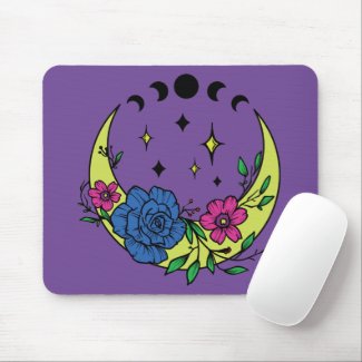 Floral Celestial Moon Phase  Mouse Pad