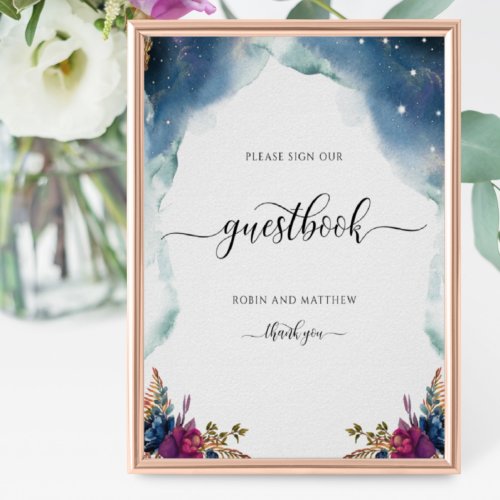 Floral Celestial  Starry Guestbook Sign