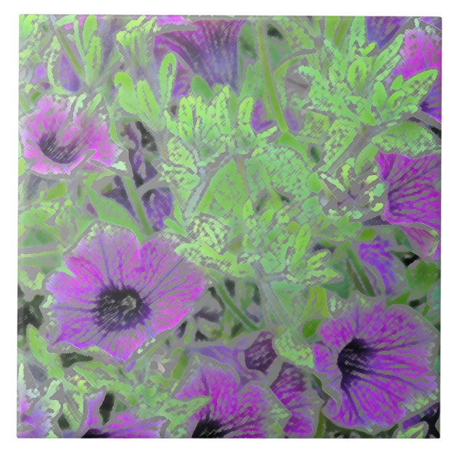 FLORAL CERAMIC TILE/PURPLE PETUNIAS/PAINTERLY EFFE TILE (Front)
