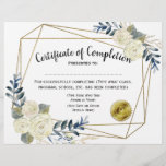 Floral Certificate of Completion, Customize 8.5x11