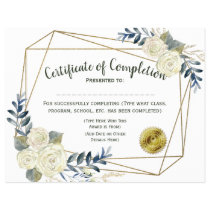 Floral Certificate of Completion, Customize 8.5x11 Floral Certificate of Completion, Customize 8.5x11