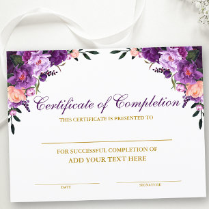 Floral Certificate of Completion Purple Gold