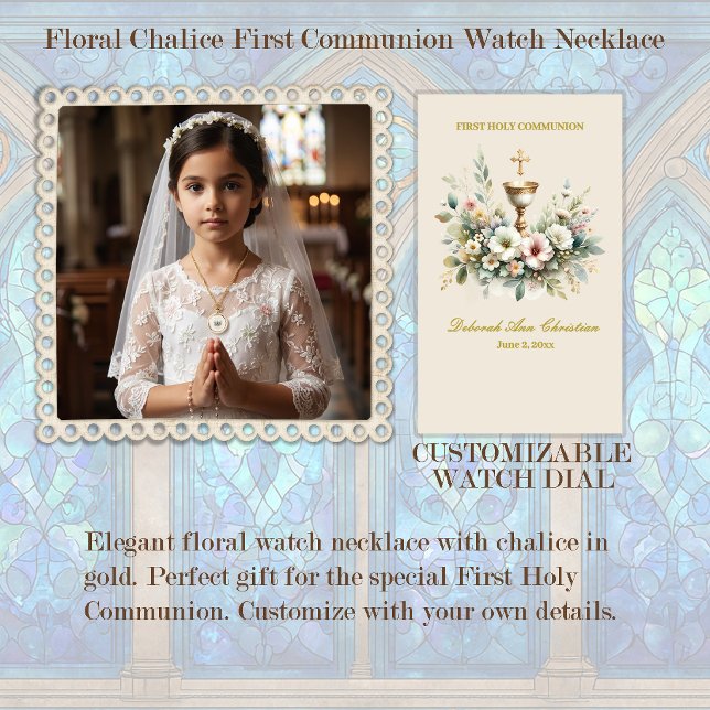 Floral Chalice First Communion Watch Necklace (Creator Uploaded)