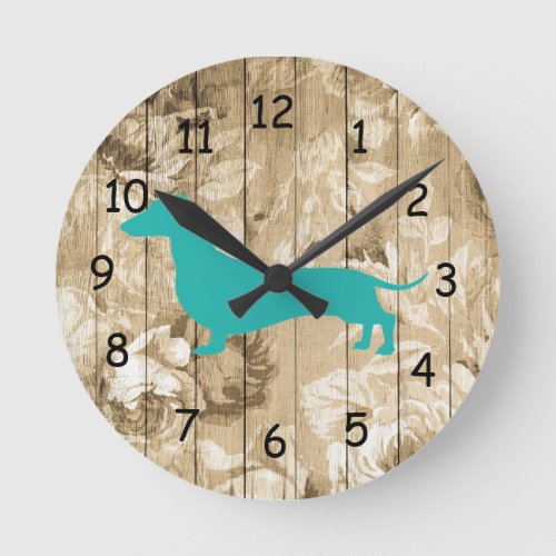 Floral Chalk Wood Faux Dachshund Wall Clock