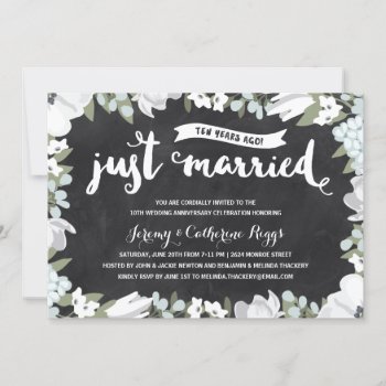 Floral Chalkboard | 10th Wedding Anniversary Invitation by dulceevents at Zazzle