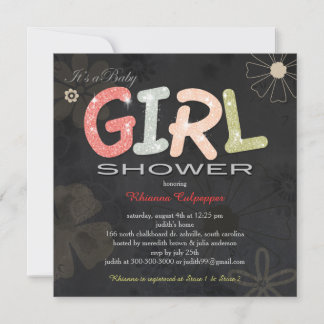 Floral Chalkboard Baby Girl Baby Shower Invitation