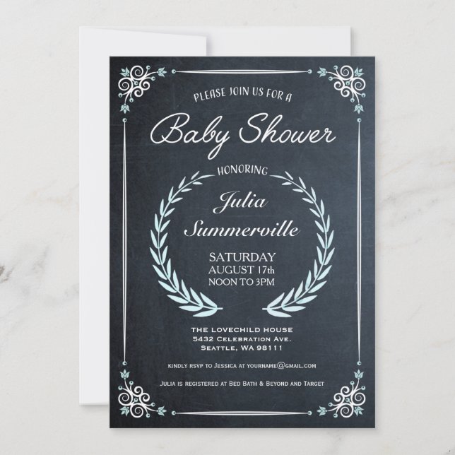 Floral Chalkboard Baby Shower Invitations (Boy) (Front)
