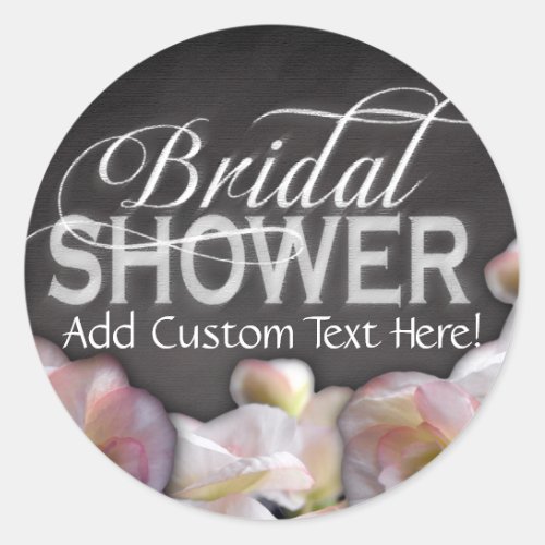 Floral  Chalkboard Bridal Shower Classic Round Sticker