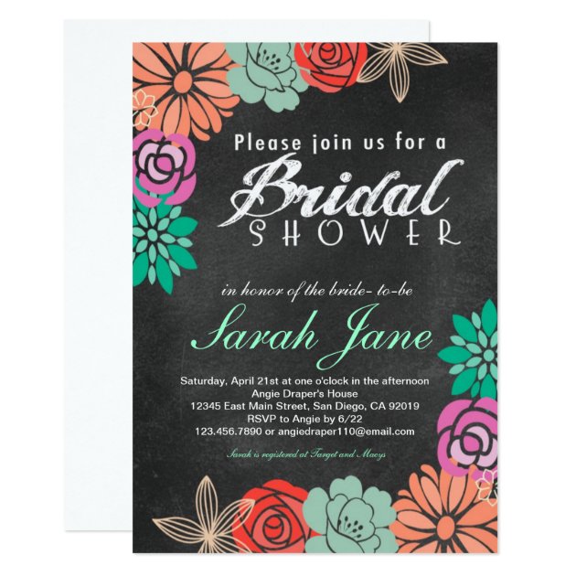 Floral Chalkboard Bridal Shower Invitation