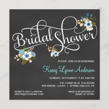 Floral Chalkboard Bridal Shower Invitations by weddingtrendy at Zazzle