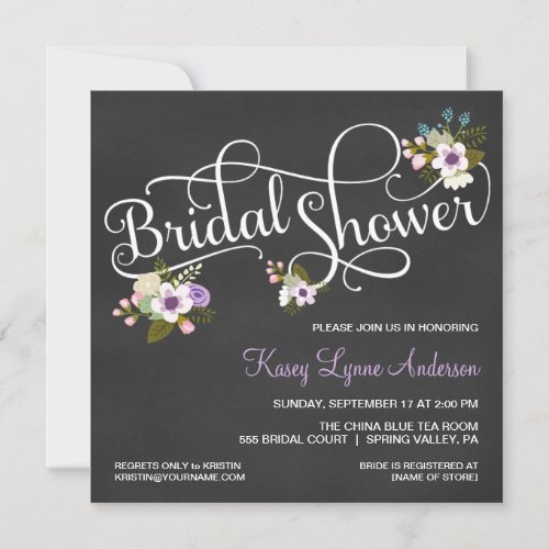 Floral Chalkboard Bridal Shower Invitations