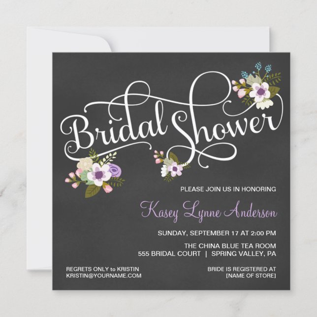 Floral Chalkboard Bridal Shower Invitations (Front)