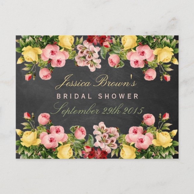 Floral Chalkboard Bridal Shower Recipe Cards (Front)