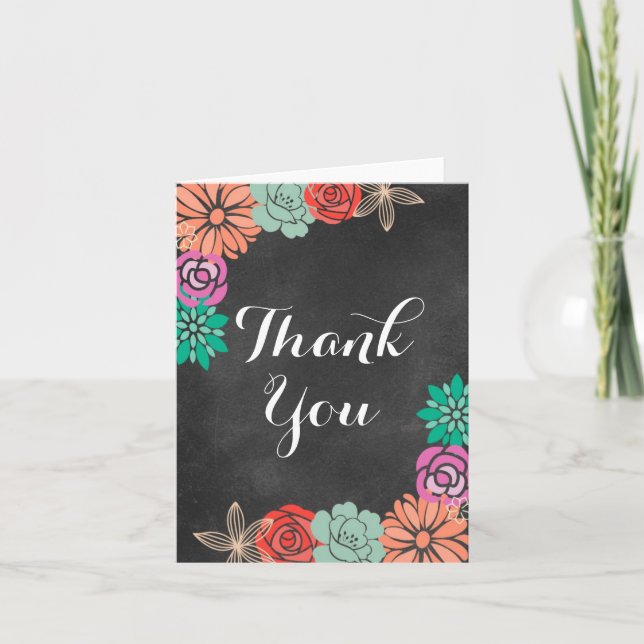 Floral Chalkboard Bridal Shower Thank you card (Front)