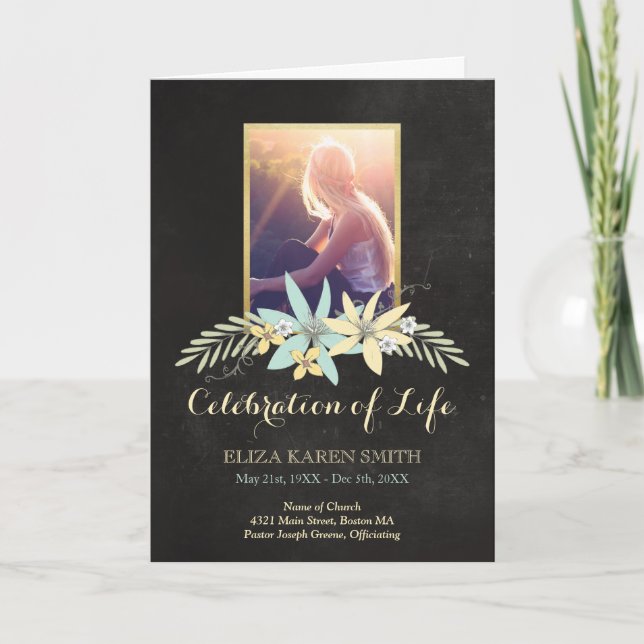 Floral Chalkboard Celebration of Life Program (Front)