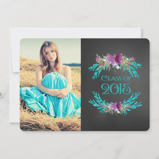 Floral Chalkboard Class of 2015 Graduation Invitation (Front)