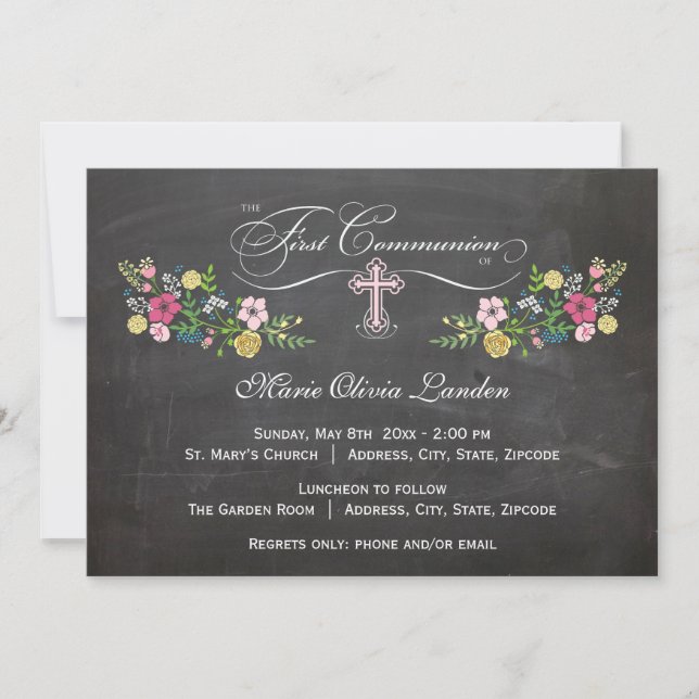 Floral Chalkboard  |  First Communion Invitations (Front)