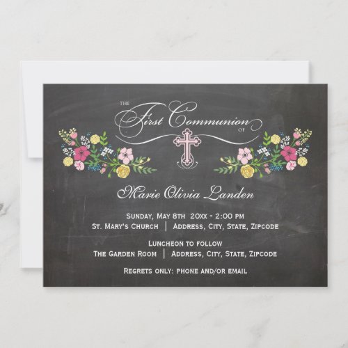 Floral Chalkboard  |  First Communion Invitations