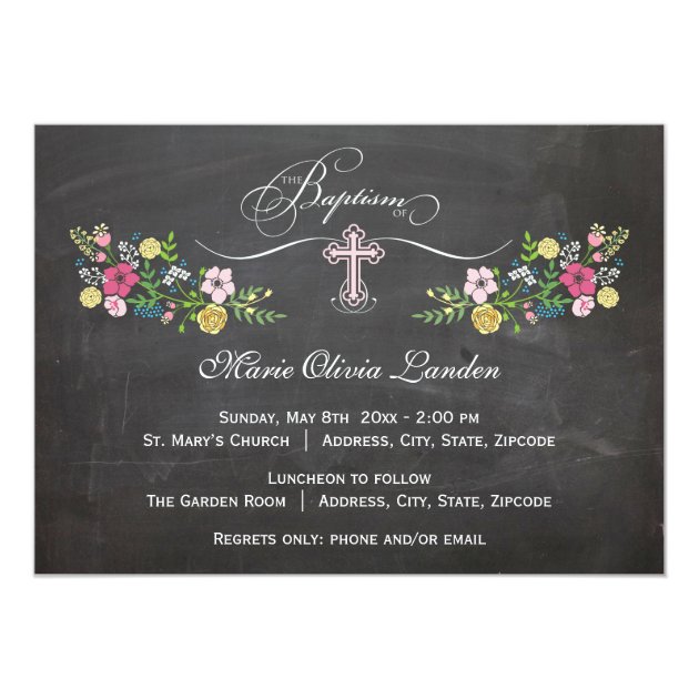 Floral Chalkboard  |  Girl Baptism Invitation