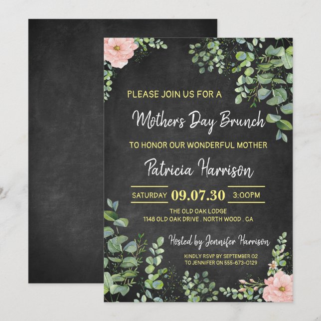 Floral Chalkboard Mother's Day Brunch Invitation (Front/Back)
