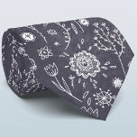 Floral Chalkboard Neck Tie<br><div class="desc">Delicate botanical line art flower drawings in white on a dark gray chalkboard background.  Original art by Nic Squirrell.</div>