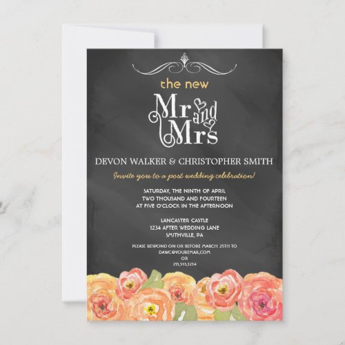 Floral Chalkboard Post Wedding Party Invitation