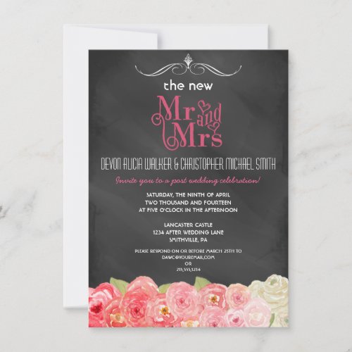 Floral Chalkboard Post Wedding Party Invitation