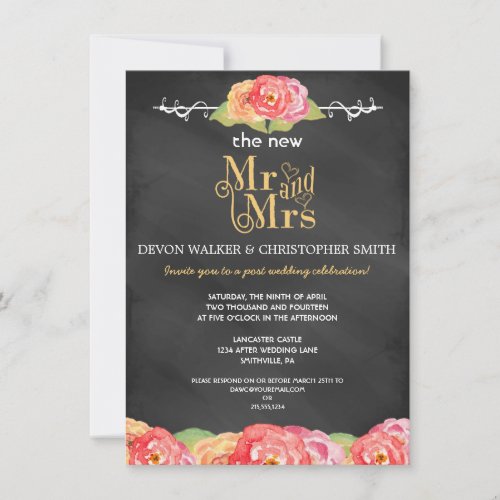 Floral Chalkboard Post Wedding Party Invitation