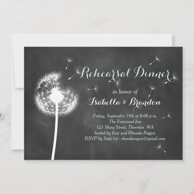 Floral Chalkboard Rehearsal Dinner Invite (mint) (Front)