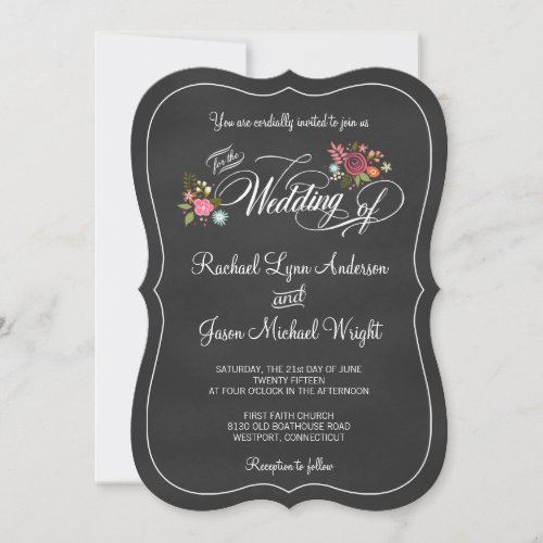 Floral Chalkboard Rustic Wedding Invitations