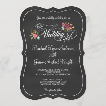 Floral Chalkboard Rustic Wedding Invitations by weddingtrendy at Zazzle