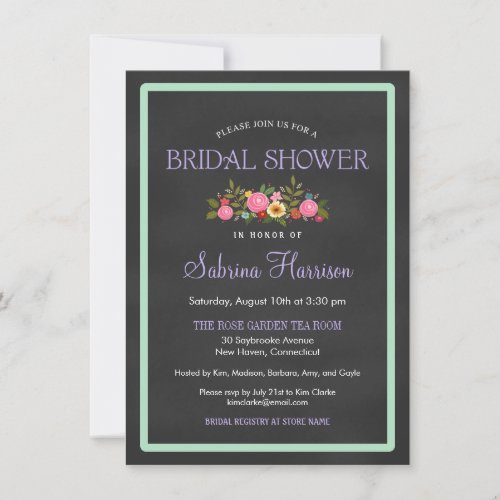 Floral Chalkboard Style Bridal Shower Invitations