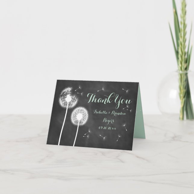 Floral Chalkboard Thank You Card (mint) (Front)