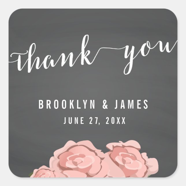 Floral Chalkboard Thank You Wedding Stickers (Front)