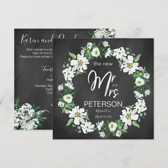Floral Chalkboard Typography Post Wedding Party Invitation (Front/Back)