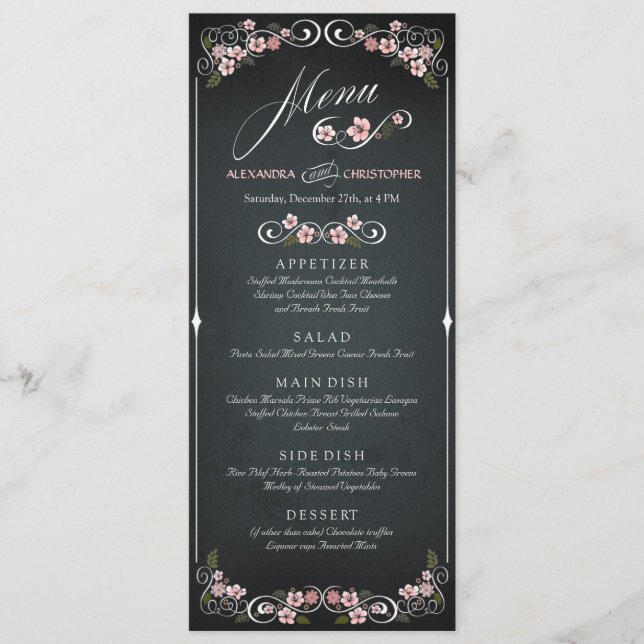 Floral Chalkboard Vintage Bold Wedding Menu (Front)