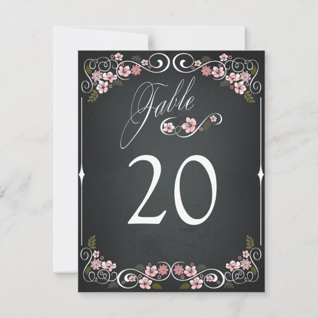 Floral Chalkboard Vintage Bold Wedding Table Card (Front)