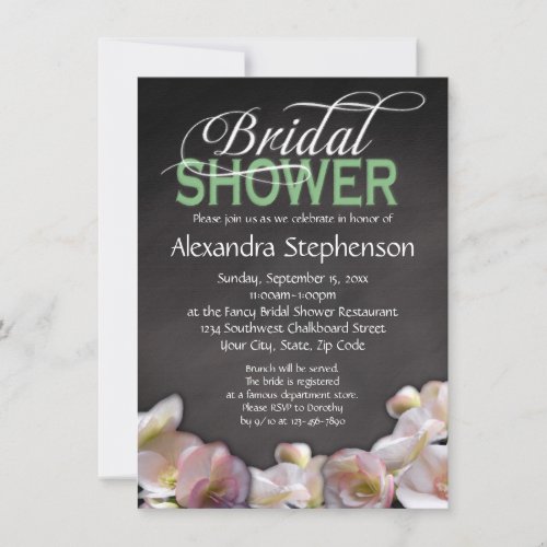 Floral &amp; Chalkboard w/Green Bridal Shower Announcements