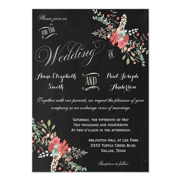 Floral & Chalkboard Wedding Invitation