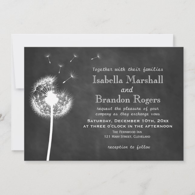 Floral Chalkboard Wedding Invite (white) (Front)