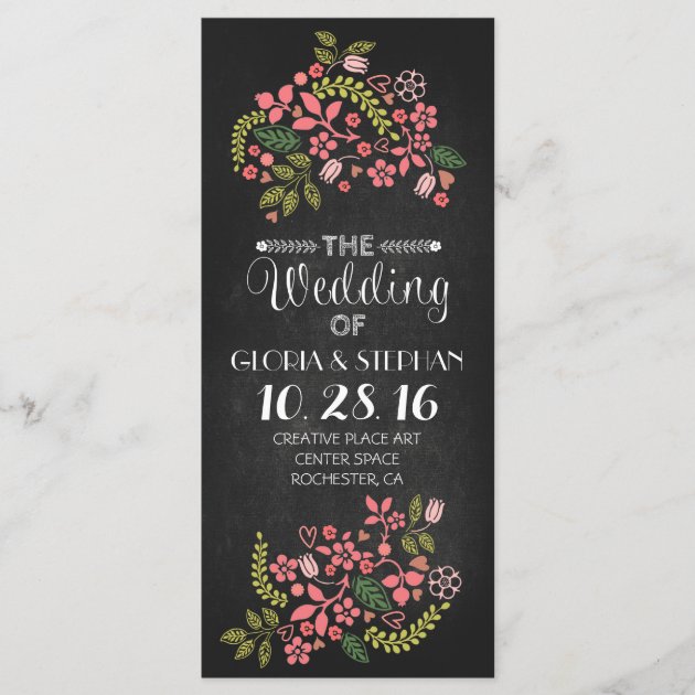 Floral Chalkboard Wedding Program Cards