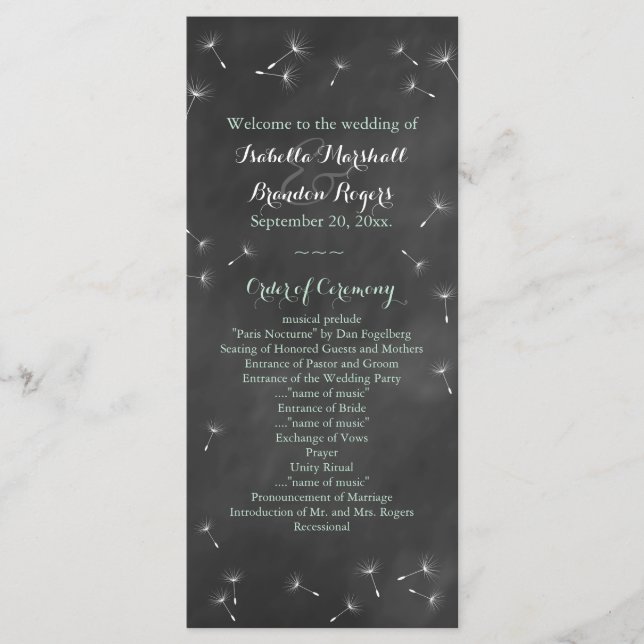 Floral Chalkboard Wedding Program (mint) (Front)