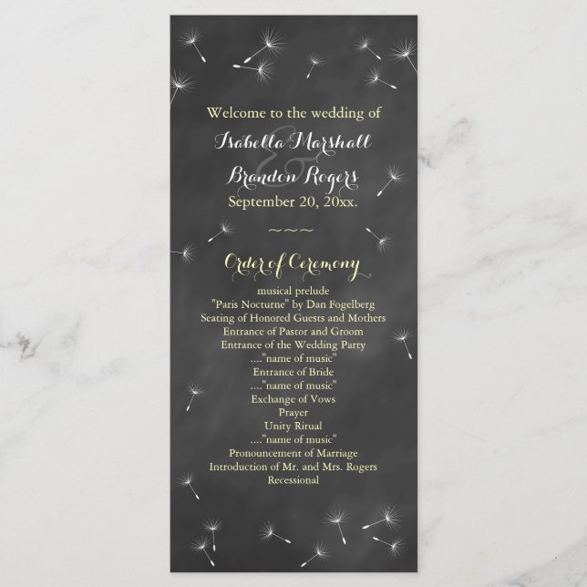 Floral Chalkboard Wedding Program (yellow) (Front)