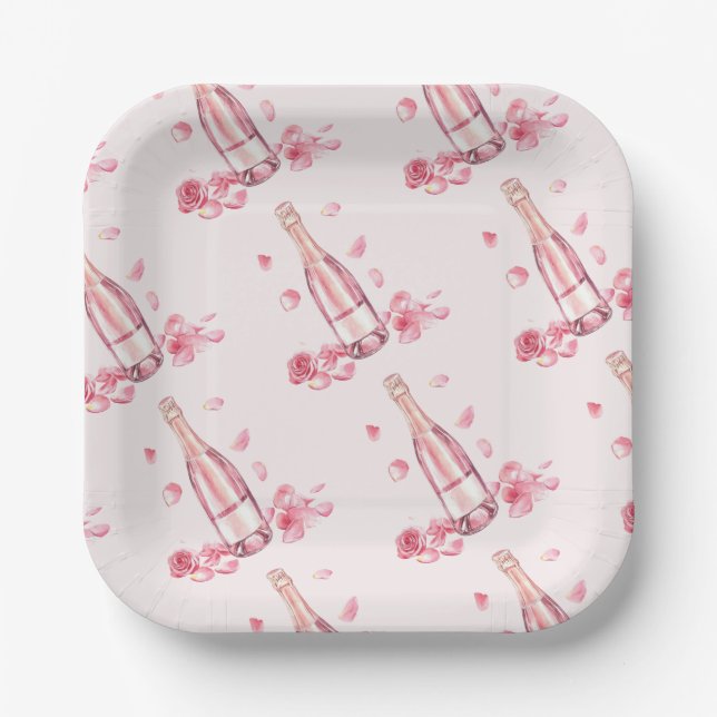  Floral Champagne | Bridal Shower Brunch Paper Plates (Front)