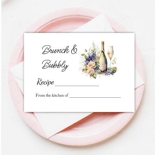 Floral Champagne Bridal Shower Recipe Note Enclosure Card