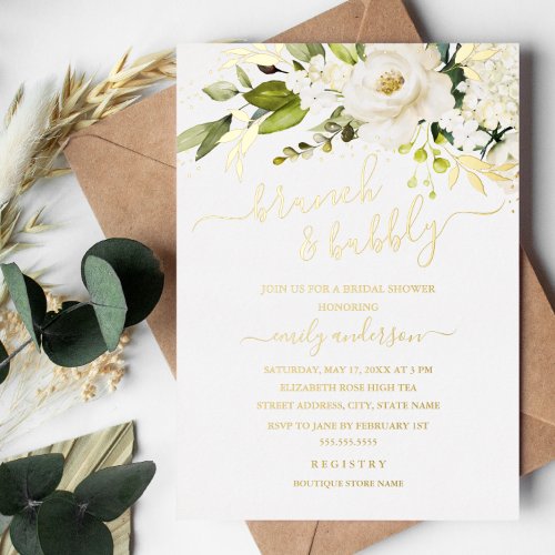 Floral Champagne Brunch And Bubbly Bridal Shower  Foil Invitation